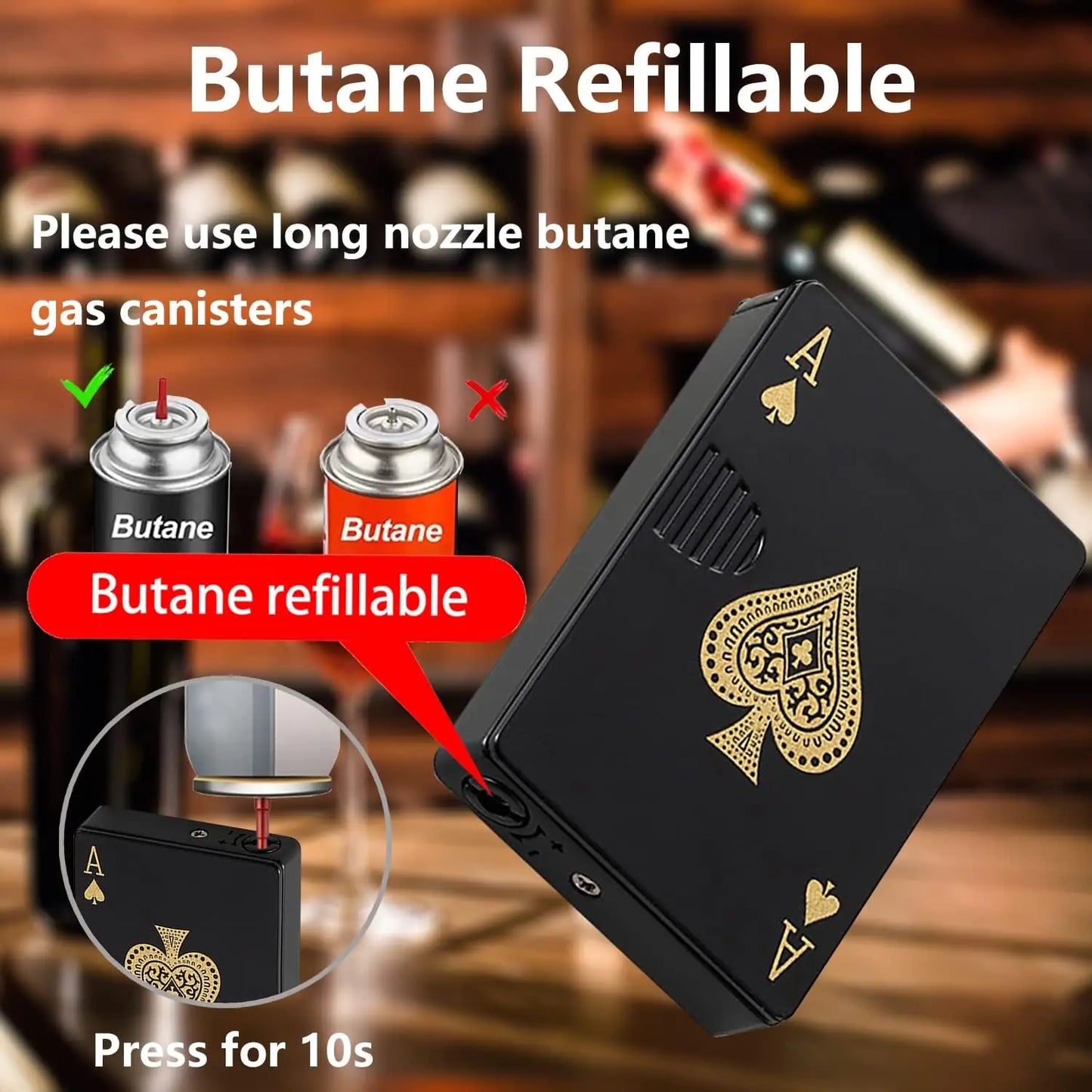 New Poker Lighter Flashlight Turbo Butane Gas Lighter