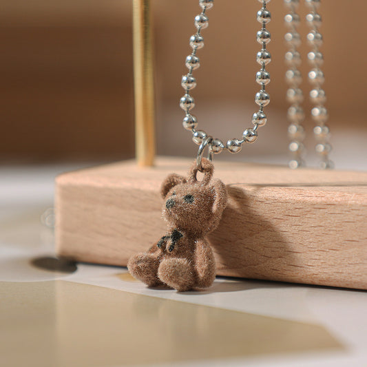 Bears Stud Earrings Necklaces Set Brown Khaki Bear Pendant Necklace