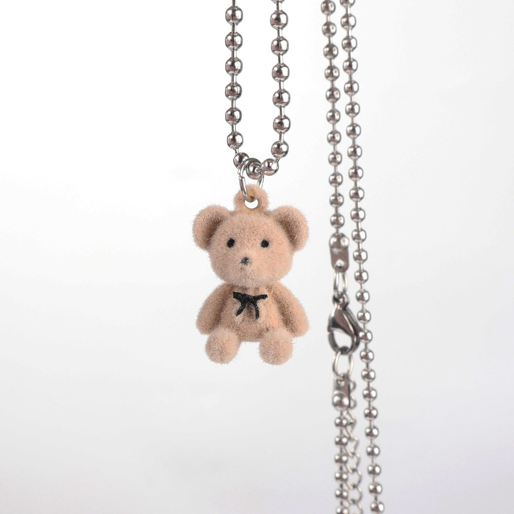Bears Stud Earrings Necklaces Set Brown Khaki Bear Pendant Necklace
