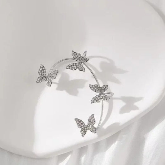 Clip Earrings Silver Color Metal Butterfly
