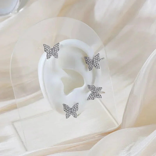 Clip Earrings Silver Color Metal Butterfly